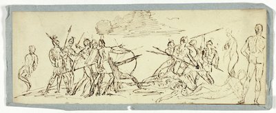 رسم تخطيطي لمشهد المعركة (وجه الوجه) ؛ فرقاطة (ظهر) بواسطة فنان غير معروف