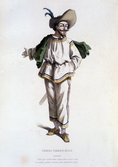Tabarin ، "" شخصية Farces Tabariniques "" (بواسطة Tabarin 1622) ، في "" المسرح الفرنسي في القرنين السادس عشر والسابع عشر ، قبل موليير "" لإدوارد فورنييه. بواسطة فنان غير معروف