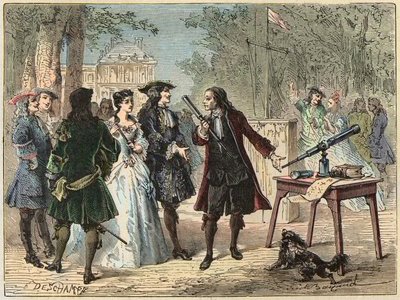 تجربة التلغراف التي قام بها Guillaume Amontons بواسطة فنان غير معروف