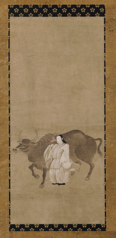 Tenjin (سوغاوارا نو ميتشيزاني) مع ثور بواسطة فنان غير معروف