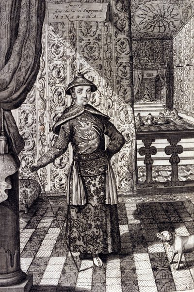 الإمبراطور الصيني والحاكم الأعلى للتتار - الإمبراطور الصيني كانغشي (1652-1722) سلالة تشينغ ، نقش أثناسيوس كيرشر (1601-1680) من "" China Monumentis، qua sacris qua profanis "" "" 1667 - الإمبراطور الصيني كانغشي (1652 -1722) أسرة تشينغ ، بواسطة فنان غير معروف