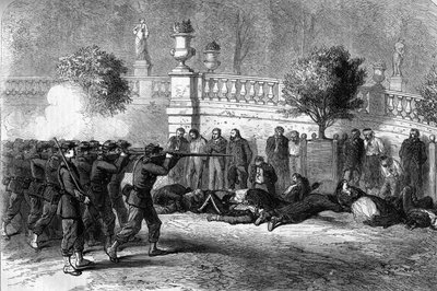 كومونة باريس في عام 1871. إعدام الفدراليين (الكومونات) في حديقة لوكسمبورغ خلال الأسبوع الدموي من 22 إلى 28 مايو 1871. كانت الدائرة السادسة واحدة من أولى المناطق التي احتلها الجيش العام. من بين سجناء فيدير ، تم إرسال بعضهم بواسطة فنان غير معروف