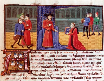 يعرض المؤلف صفحة عمله مأخوذة من "" Sophilogium "(Archiloge Sophie. كتاب الممارسات الجيدة) لجاك ليجراند (ليجرانت) (1365-1415) القرن الخامس عشر أو السادس عشر توري دو تومبو ، لشبونة بواسطة فنان غير معروف