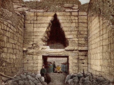 الحفريات في ميسين بقيادة هاينريش شليمان (1822-1890) - بوابة الأسد ، المدخل الرئيسي لميسينا - بواسطة فنان غير معروف