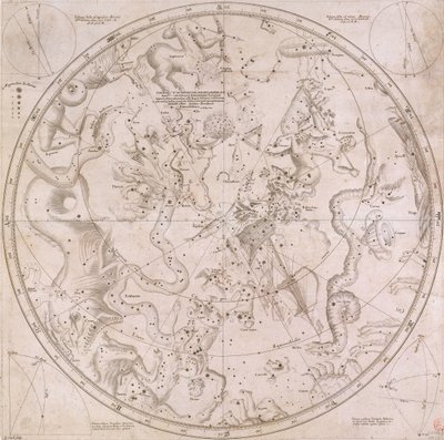 المطالع والمنازل اليمنى للنجوم الثابتة الرئيسية في نصفي الكرة الأرضية حتى عام 1678 بواسطة فنان غير معروف