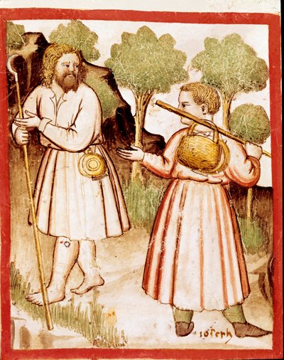 Two miniature shepherds from codex 212 (or padovano codice or Bible of Padua) 1390-1400 Rovigo, Accademia dei Concordi بواسطة فنان غير معروف