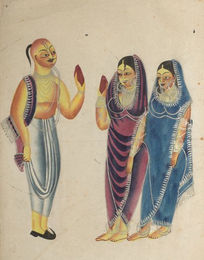 Vaishnava Devotee مع امرأتين بواسطة فنان غير معروف
