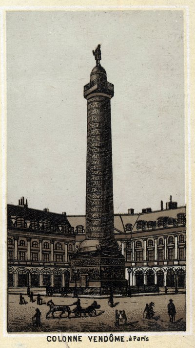 عمود Vendome في Place du نفس الاسم في باريس. الطباعة الحجرية الملونة في نهاية القرن التاسع عشر. بواسطة فنان غير معروف