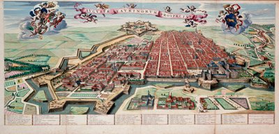 View and map of the city of Turin (Torino piemonte) in 1700 Coloree print. بواسطة فنان غير معروف