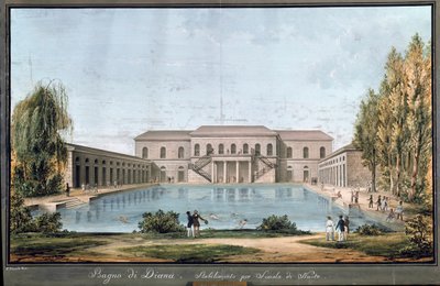 View of Diana bath, first Italian swimming pool, in Milan (Painting بواسطة فنان غير معروف