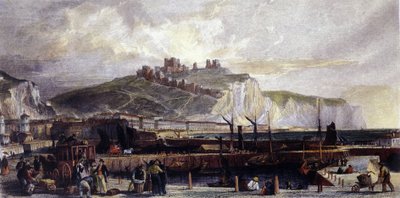 منظر لمدينة دوفر ومنحدراتها الطباشيرية البيضاء العالية في إنجلترا. 1850. بواسطة فنان غير معروف