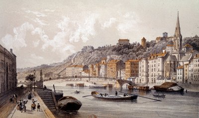 View of the city of Lyon from the Quai Tilsitt. Engraving of the 19th century. Paris, B.N. بواسطة فنان غير معروف