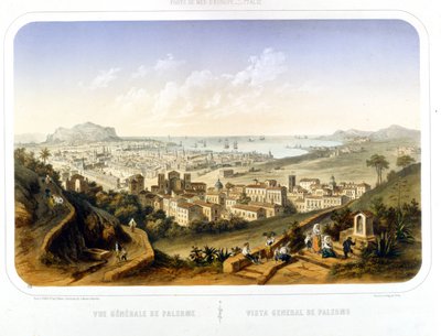 منظر لمدينة باليرمو (باليرمو). 1850. نقش من عام 1860 بواسطة فنان غير معروف