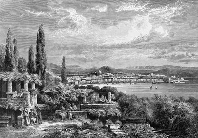 منظر لمدينة ترييستي (في الفترة النمساوية) ، نقش يعود إلى عام 1885 بواسطة فنان غير معروف