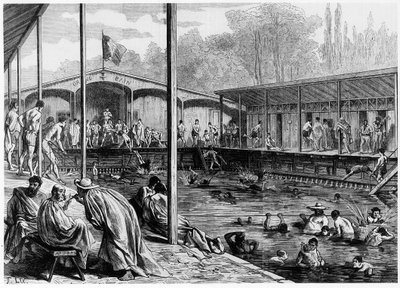 منظر للحمامات الباردة في باريس - في "الكون اللامع" بتاريخ 26/8/1871 بواسطة فنان غير معروف