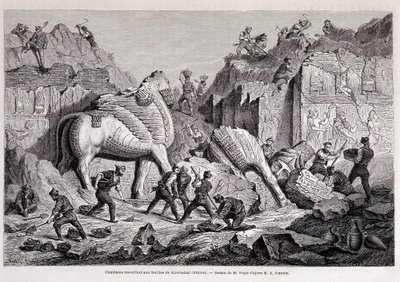 منظر لحفريات خورساباد (خنس آباد) (نينوى) - في الأسبوع الثاني ١٨٦١ "حول العالم". بواسطة فنان غير معروف