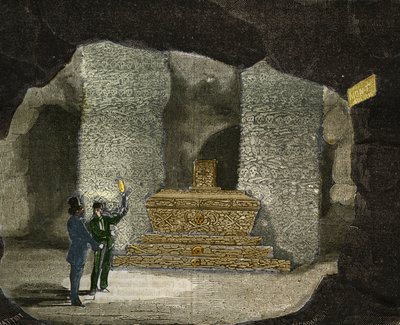 منظر لسراديب الموتى في مونتسوريس في باريس. نقش من 1856 في "" Le Musee Des Sciences "" بواسطة فنان غير معروف