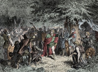 يدعو Wittekind الساكسونيين إلى التسلح - ويدوكيند من ساكسونيا (حوالي 750-810) يدعو الساكسونيين إلى رفع أسلحتهم ضد الغزو الفرانكي لشارلمان عام 777 بواسطة فنان غير معروف