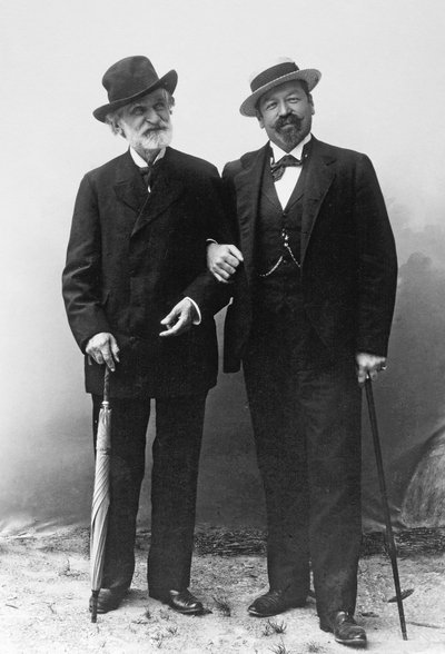 جوزيبي فيردي ، الملحن الإيطالي (1813-1901) ، والتينور فرانشيسكو تاماجنو (1850-1905) في مونتيكاتيني في نهاية القرن التاسع عشر. بواسطة مصور غير معروف