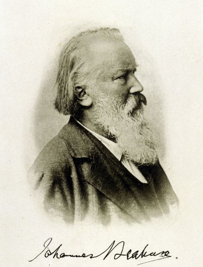 صورة يوهانس برامز (1833 - 1897) ، ملحن ألماني على صورة توقيعه. بواسطة مصور غير معروف