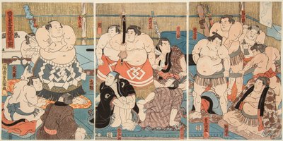 المقاتلين القتاليين Shitaky Beya و Hidenoyama. ختم أوتاغاوا كونيسادا (1786-1865) بواسطة أوتاغاوا كونيسادا