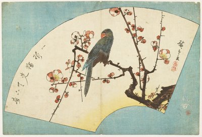(ببغاء على زهر البرقوق) ، منتصف القرن التاسع عشر بواسطة Utagawa Hiroshige