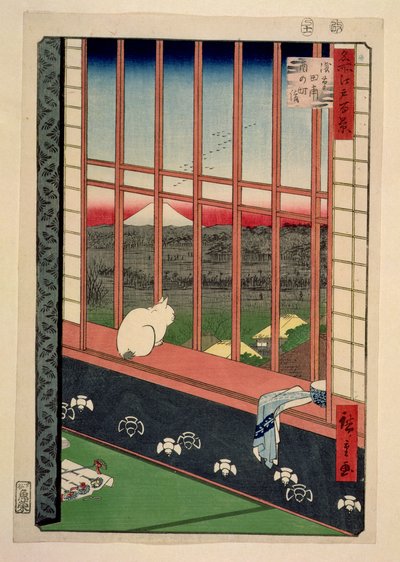 حقول الأرز في أساكوسا خلال مهرجان الديك ، c.1857 (طباعة كتلة خشبية ملونة) بواسطة Utagawa Hiroshige