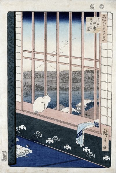 حقول أساكوسا رايس خلال مهرجان الديك من سلسلة "Meisho Edo Hyakkei" (مائة مشاهدة من Edo) 1861 (طبعة خشبية ملونة) بواسطة Utagawa Hiroshige