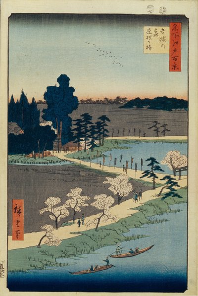 أزوما نو موري ضريح والكافور المتشابك مائة مناظر شهيرة لإيدو ، 1856-1858 بواسطة Utagawa Hiroshige