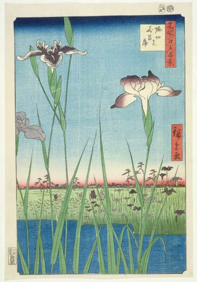BM.Cat.440 القزحيات في Horikin ، رقم 56 في سلسلة &39;100 Views of Edo&39; ، (&39;Meisho Edo hyakkei&39;) ، حانة. 1857 ، (طباعة لوح خشبي ملون) بواسطة Utagawa Hiroshige