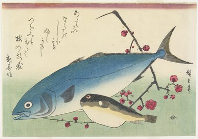 بونيتو ، جلوبفيش ورذاذ زهر البرقوق ، ج. 1840 بواسطة Utagawa Hiroshige