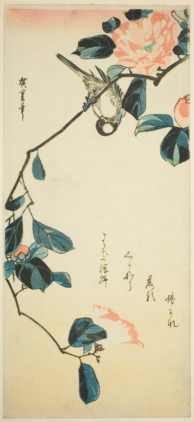 Bullfinch على فرع الكاميليا بواسطة Utagawa Hiroshige