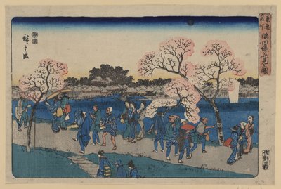 أزهار الكرز على طول نهر سوميدا Sumida tsutsumi hanami no zu بواسطة Utagawa Hiroshige