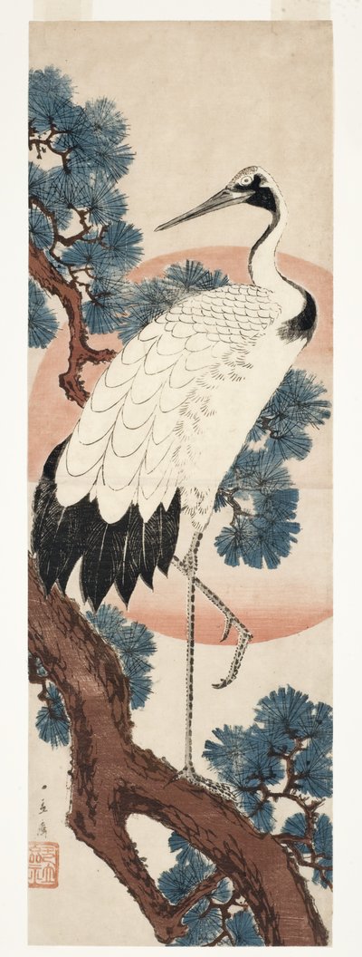 الرافعة في شجرة الصنوبر عند شروق الشمس ، 1850-55 (woodblock) بواسطة Utagawa Hiroshige
