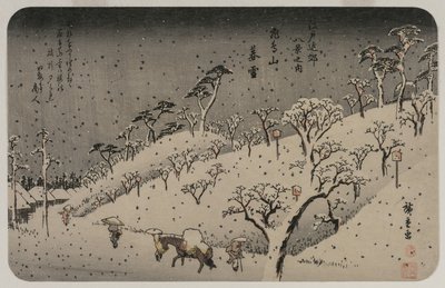 تساقط الثلوج في أسوكا هيل ، من سلسلة ثمانية مناظر لبيئات إيدو بواسطة Utagawa Hiroshige
