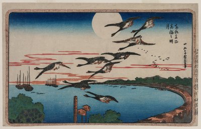 اكتمال القمر فوق تاكاناوا ، من سلسلة الأماكن الشهيرة في العاصمة الشرقية بواسطة Utagawa Hiroshige