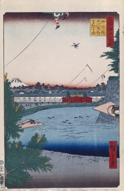 هيبيا وسوتو ساكورادا من Yamashita-cho مائة مشاهدة شهيرة لإيدو ، 1856-1858 بواسطة Utagawa Hiroshige