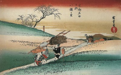 هيروشيغي نساء يمشين على طريق عبر الحقول بواسطة Utagawa Hiroshige