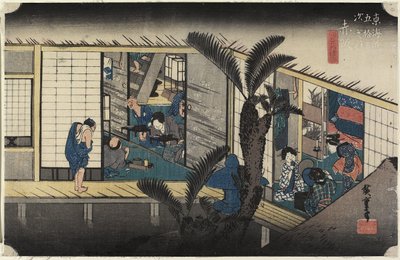 نزل مع خدمة الخادمات ، أكاساكا ، ج. 1833 بواسطة Utagawa Hiroshige
