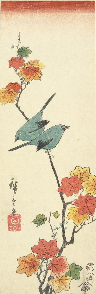 عيون بيضاء يابانية على فرع القيقب ، 1854 بواسطة Utagawa Hiroshige