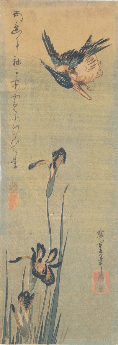 طائر الرفراف يحلق فوق قزحية بواسطة Utagawa Hiroshige