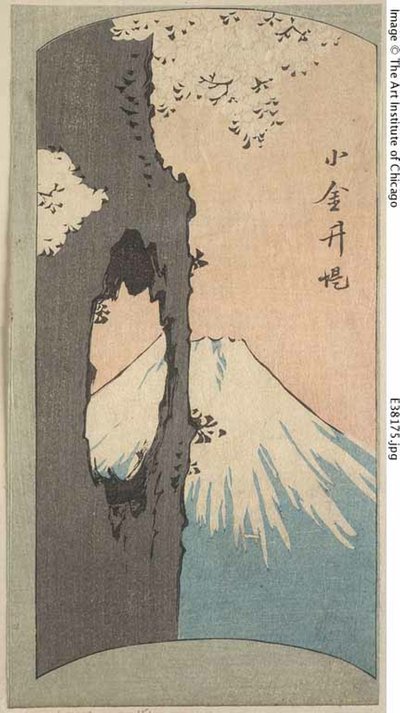 Koganei ، قسم من ورقة من سلسلة "Cutout Pictures of Famous Places in Edo (Edo meisho harimaze zue)" بواسطة Utagawa Hiroshige