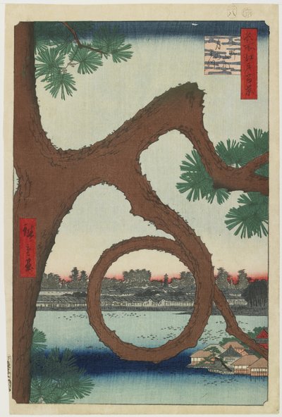 صنوبر القمر ، حرم معبد أوينو ، أغسطس 1857 بواسطة Utagawa Hiroshige
