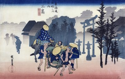Morning Mist في Mishima ، من سلسلة "53 Stations of the Tokaido" ، 1834-35 (طبعة خشبية ملونة) بواسطة Utagawa Hiroshige
