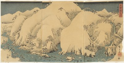 الجبل والنهر عند ممر كيسو ، أغسطس 1857 بواسطة Utagawa Hiroshige