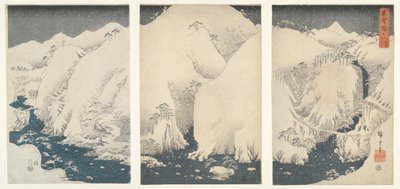الجبال والأنهار على طول طريق كيسو السريع تحت الثلوج بواسطة Utagawa Hiroshige