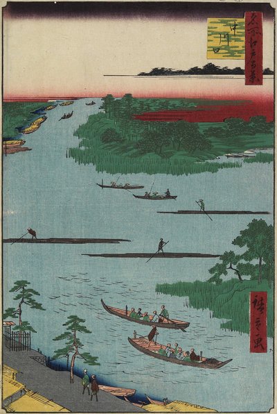 فم نهر ناكاجاوا ، مارس 1857 بواسطة Utagawa Hiroshige