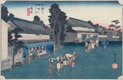 Narumi: متجر النسيج المحلي Arimatsu Shibori ، من سلسلة "ثلاثة وخمسون محطة على توكايدو" ، c.1834-35 (طبعة خشبية ملونة) بواسطة Utagawa Hiroshige