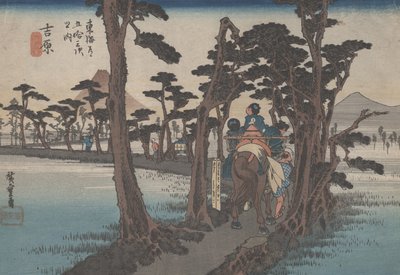 رقم ١٦ "يوشيوارا: فوجي على اليسار" من ٥٣ محطة توكايدو ، ١٨٣٣ بواسطة Utagawa Hiroshige