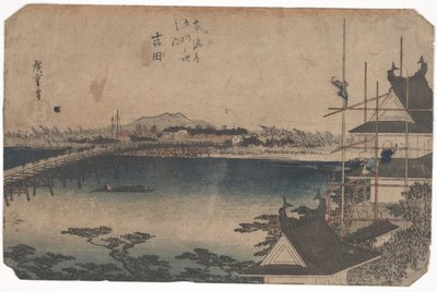 رقم 35 "يوشيدا: جسر نهر تويوكاوا" من 53 محطة في توكايدو بواسطة Utagawa Hiroshige